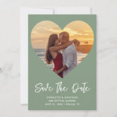 Sage Groene Hart Knipsel voor Huwelijksfoto Save The Date (Voorkant)