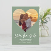 Sage Groene Hart Knipsel voor Huwelijksfoto Save The Date (Staand voorkant)