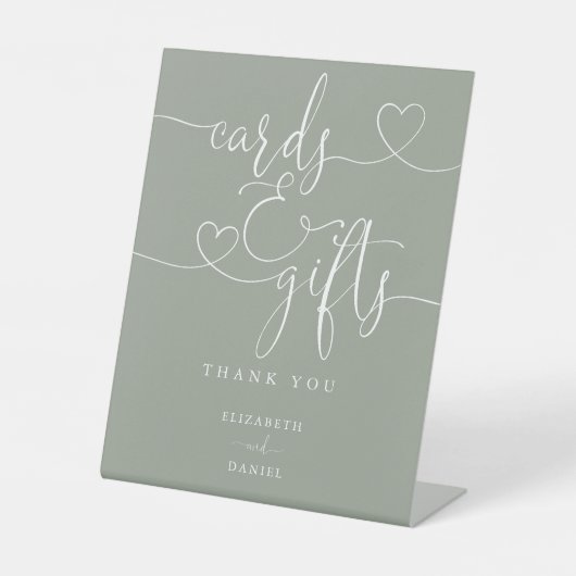 Sage Groene Hart Script Kaarten en geschenken Reclamebord Met Voetstuk (Voorkant)