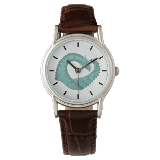 Sage groene hartdraak op wit horloge (Voorkant)