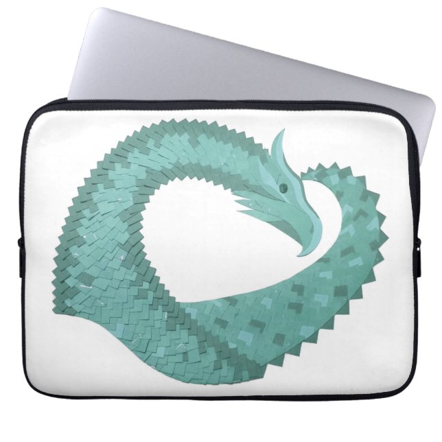 Sage groene hartdraak op wit laptop sleeve (Voorkant)