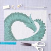 Sage groene hartdraak op wit tissuepapier (Craft)