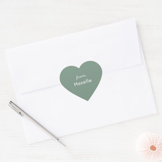 Sage groene hartvorm valentijnse sticker (Envelop)