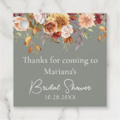 Sage Groene Herfst Bloemen Vrijgezellenfeest Bedankjes Labels (Voorkant)