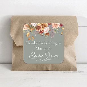 Sage Groene Herfst Bloemen Vrijgezellenfeest Favor Vierkante Sticker