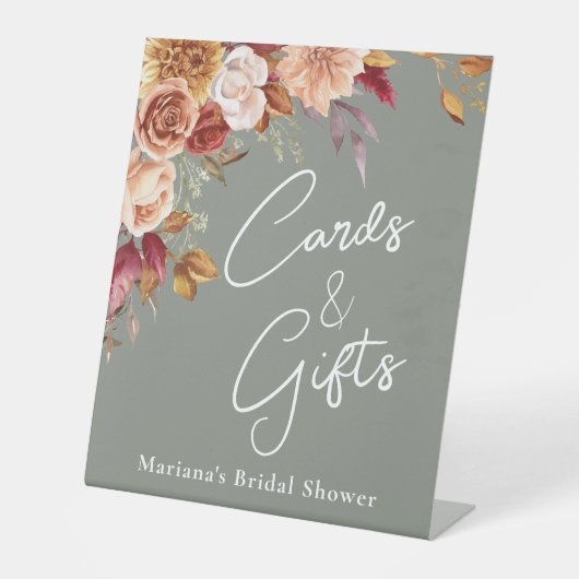 Sage Groene Herfst Bloemen Vrijgezellenfeest Kaart Reclamebord Met Voetstuk (Voorkant)