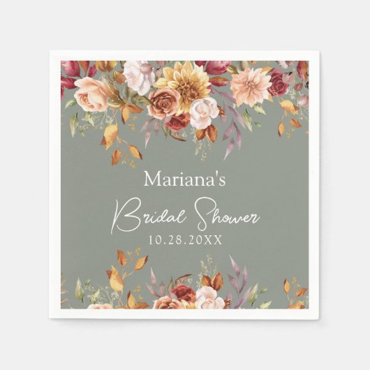 Sage Groene Herfst Bloemen Vrijgezellenfeest Servet (Voorkant)