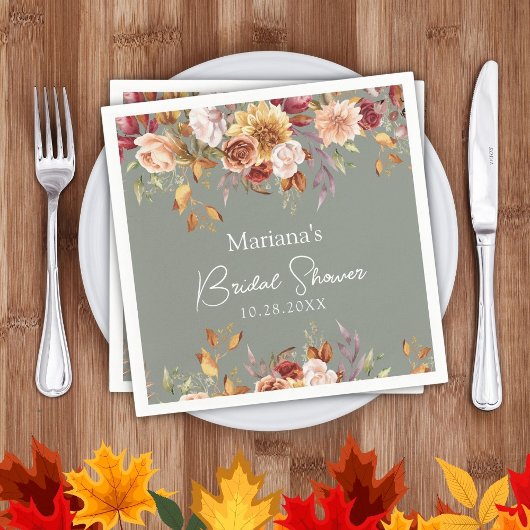 Sage Groene Herfst Bloemen Vrijgezellenfeest Servet