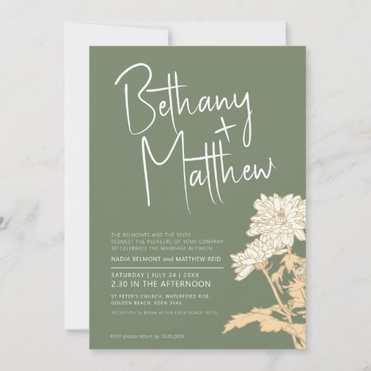 Sage groene herfst bloemencalligrafie script bruil kaart (Voorkant)