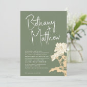 Sage groene herfst bloemencalligrafie script bruil kaart (Staand voorkant)