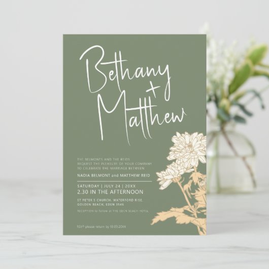 Sage groene herfst bloemencalligrafie script bruil kaart (Staand voorkant)