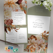 Sage Groene Herfst Elegantie, Herfst Bruiloft All In One Uitnodiging