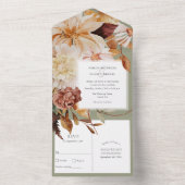 Sage Groene Herfst Elegantie, Herfst Bruiloft All In One Uitnodiging (Binnen)