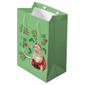  sage groene Ho Ho Santa Kersttrendy Medium Cadeauzakje (Voorkant Gekanteld)