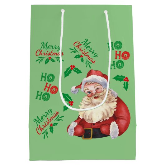  sage groene Ho Ho Santa Kersttrendy Medium Cadeauzakje (Achterkant)