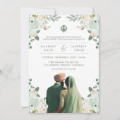 Sage Groene Ivoor Anand Karaj Indische Sikh Bruilo Kaart (Voorkant)