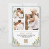 Sage Groene Ivoor Bloemen QR Code Kreeft Trouwen Kaart (Achterkant)