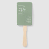 Sage Groene Ivoor Monogram Welkom Huwelijksprogram Handwaaier (Voorkant)
