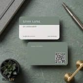 Sage Groene Japandi Minimalistische QR Code Ontwer Visitekaartje