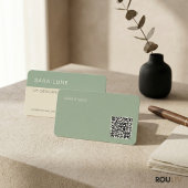 Sage Groene Japandi Minimalistische QR Code Ontwer Visitekaartje