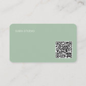 Sage Groene Japandi Minimalistische QR Code Ontwer Visitekaartje (Achterkant)