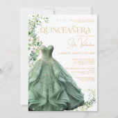 Sage Groene Jurk Bloemen Prinses Quinceañera Kaart