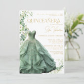 Sage Groene Jurk Bloemen Prinses Quinceañera Kaart