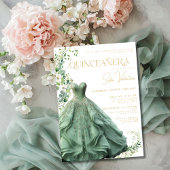 Sage Groene Jurk Bloemen Prinses Quinceañera Kaart