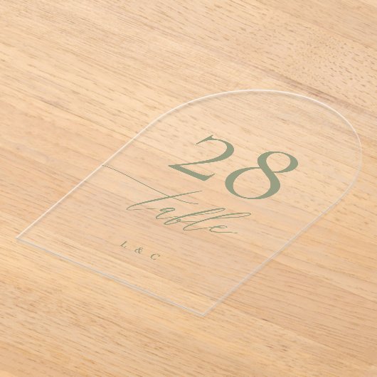 Sage Groene Kalligrafie Acryl Boog Tafelnummer (Laagn)