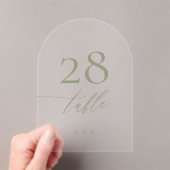 Sage Groene Kalligrafie Acryl Boog Tafelnummer (Insitu (Draagbaar))