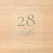 Sage Groene Kalligrafie Acryl Boog Tafelnummer (Voorkant)