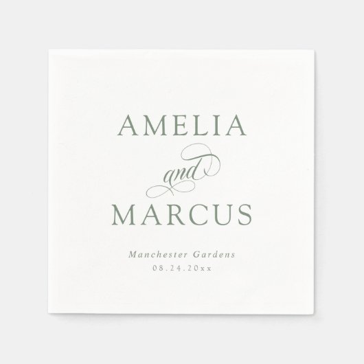 Sage Groene  Kalligrafie Bruiloft Servet (Voorkant)