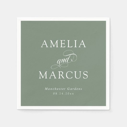 Sage Groene  Kalligrafie Bruiloft Servet (Voorkant)