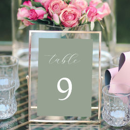 Sage groene kalligrafie elegante tafel nummer kaart