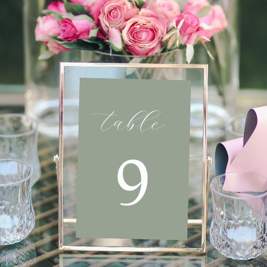 Sage groene kalligrafie elegante tafel nummer kaart