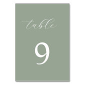 Sage groene kalligrafie elegante tafel nummer kaart (Voorkant)