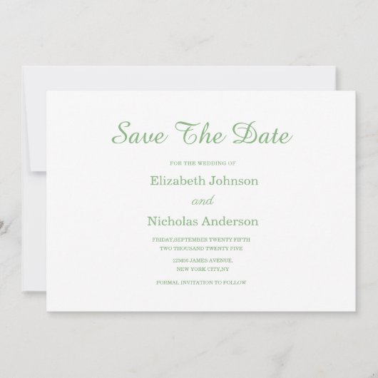 Sage Groene kalligrafie en typografie Classic Save The Date (Voorkant)