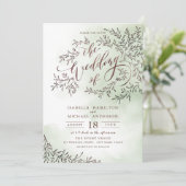 Sage groene kalligrafie rustige florale bruiloft kaart (Staand voorkant)
