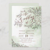 Sage groene kalligrafie rustige florale bruiloft kaart (Voorkant / Achterkant)