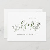 Sage-groene kalligrafie rustige florale bruiloft R Uitnodiging Briefkaart (Voorkant / Achterkant)