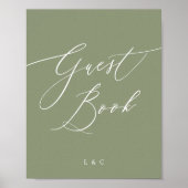Sage Groene Kalligrafie Trouwen Gastboek Teken Poster (Voorkant)