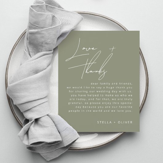 Sage Groene Kalligrafie Trouwreceptie Kaart