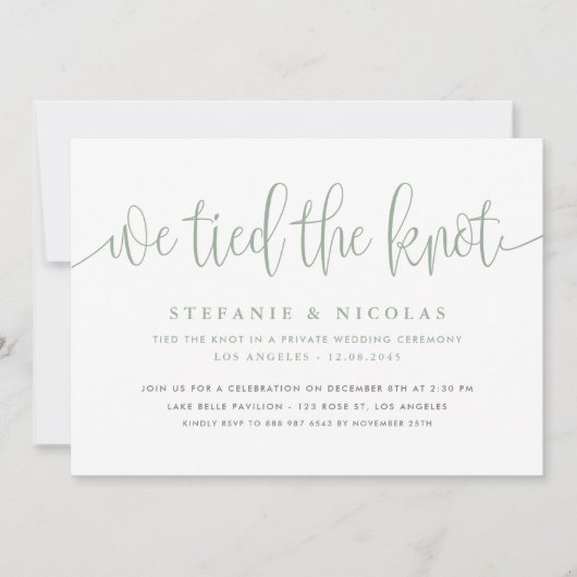 Sage Groene Kalligrafie We Banden De Knoop Bruilof Kaart (Voorkant)