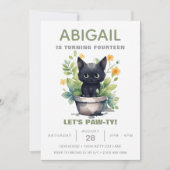 Sage Groene Kat Houseplant Trendy Kitten Verjaarda Kaart (Voorkant)