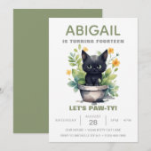 Sage Groene Kat Houseplant Trendy Kitten Verjaarda Kaart (Voorkant / Achterkant)