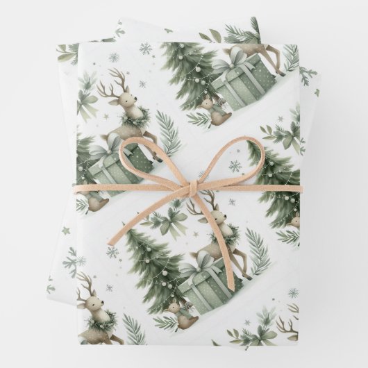 Sage groene kerst inpakpapier - set van 3 (In situ)