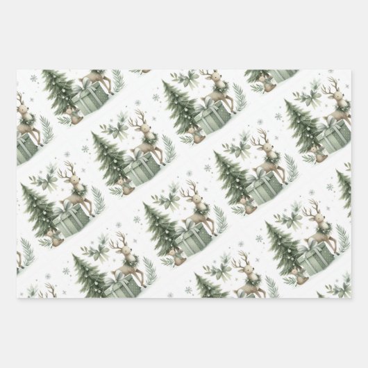 Sage groene kerst inpakpapier - set van 3 (Voorkant)