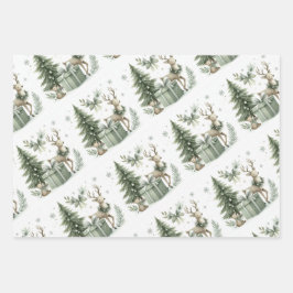 Sage groene kerst inpakpapier - set van 3 vel