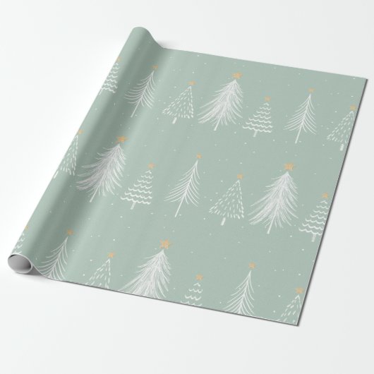 Sage-groene kerstbomen cadeaupapier (Uitgerold)