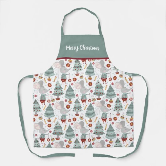 Sage Groene Kerstboom, Muis, Geschenken Schort (Voorkant)